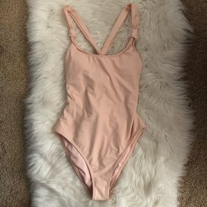 Blush lace up back one piece 💗